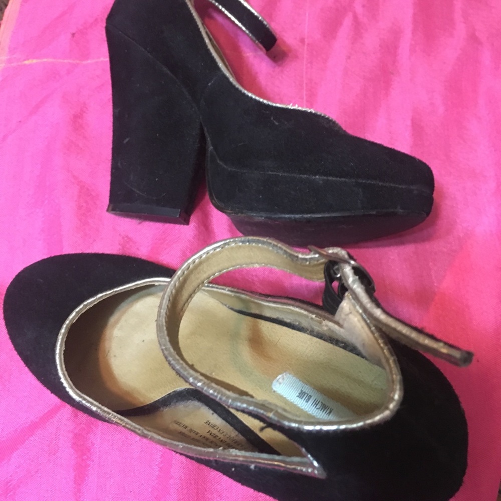 4” platform heels. Black suede.